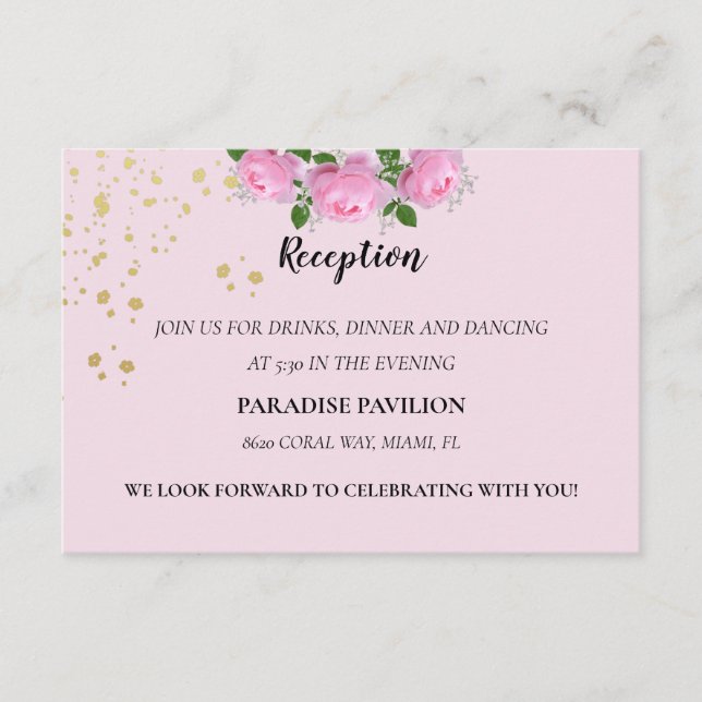 Fragrant Pink Roses Wedding Reception Enclosure Card (Front)