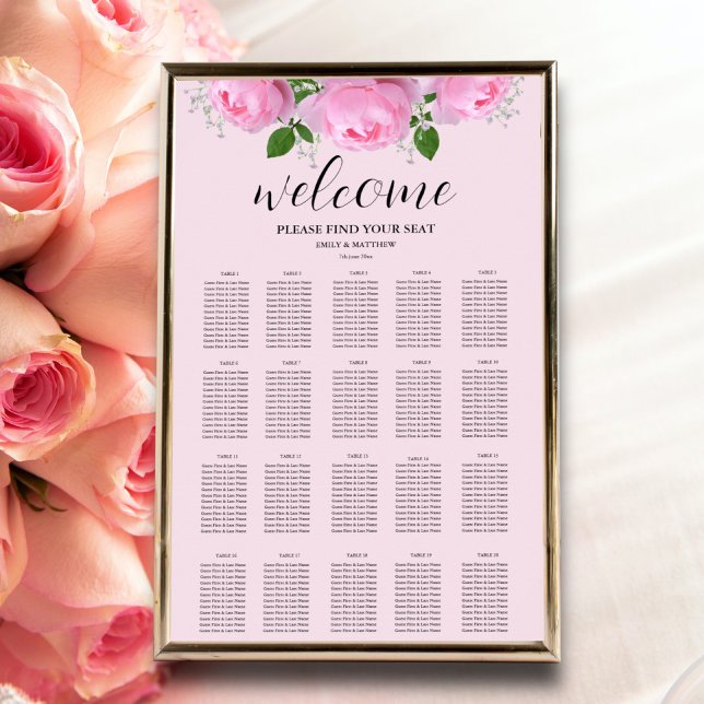 Fragrant Pink Roses Wedding Seating Chart (Creator Uploaded)