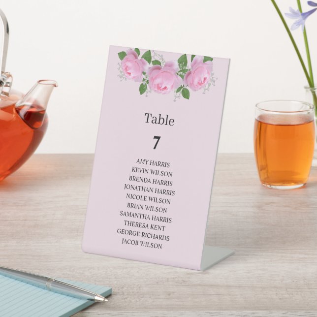Fragrant Pink Roses , Wedding Table Number Pedestal Sign (In SItu)