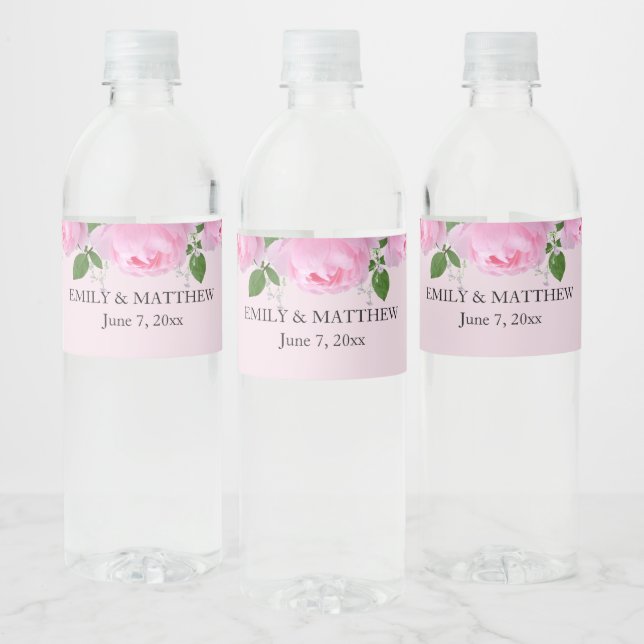 Fragrant Pink Roses, Wedding  Water Bottle Label (Bottles)