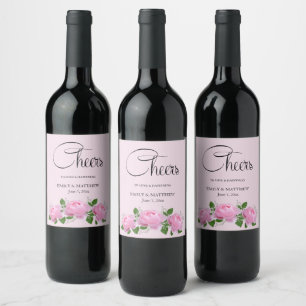 Fragrant Pink Roses, Wedding Wine Label