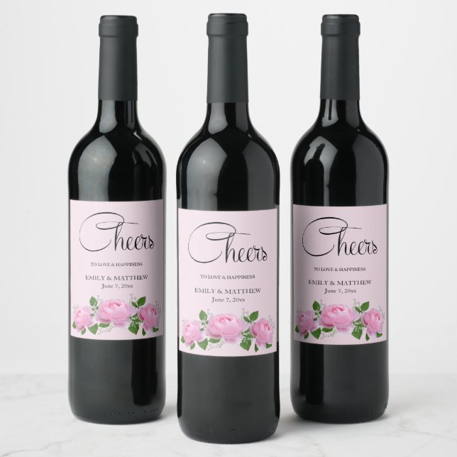Fragrant Pink Roses, Wedding Wine Label (Bottles)