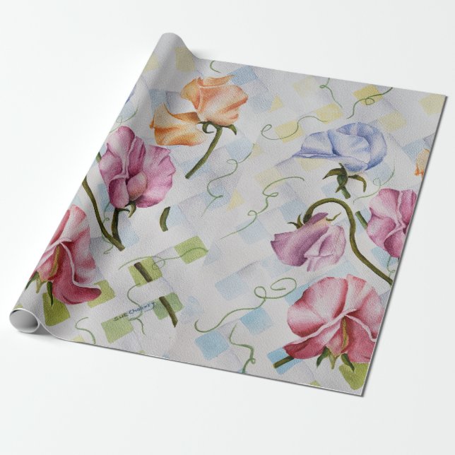 FRAGRANT SWEET PEAS WRAPPING PAPER (Unrolled)