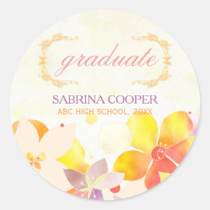 Fragrant Watercolor Flowers Graduation Classic Round Sticker