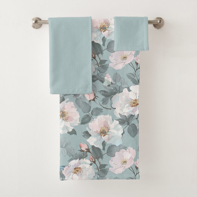 Fragrant White Roses Bath Towel Set (Insitu)