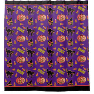 Fraidy Cat Retro Halloween Shower Curtain