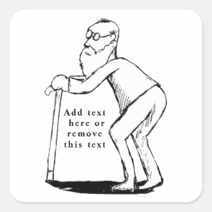 Frail Old Man With Cane Sketch Square Sticker