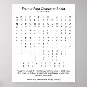 Fraktur Font Character Sheet for Zazzle Poster