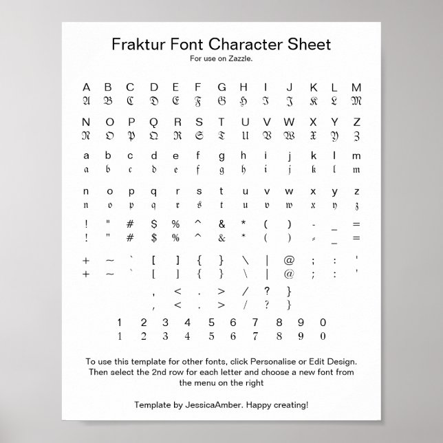 Fraktur Font Character Sheet for Zazzle Poster (Front)