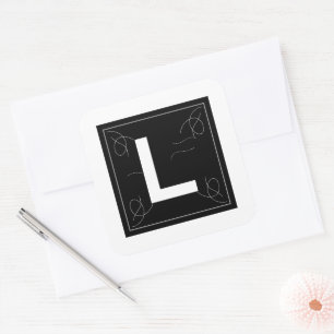 Frame and Flourish Monogram Letter L on White Square Sticker