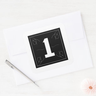 Frame and Flourish Monogram Number 1 on White Square Sticker