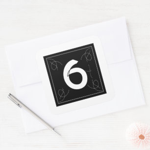 Frame and Flourish Monogram Number 6 on White Square Sticker