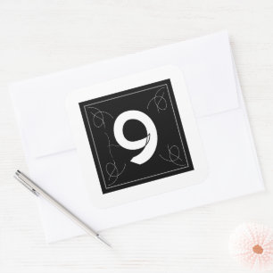 Frame and Flourish Monogram Number 9 on White Square Sticker