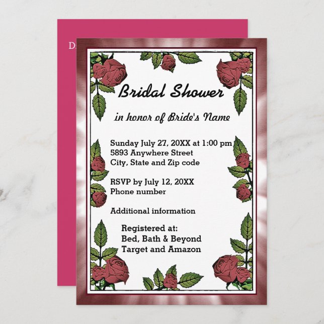 Frame and Red Roses Bridal Shower Invitation (Front/Back)