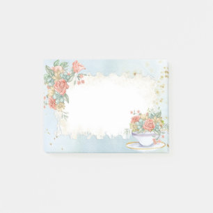 Frame Background Romantic Card Tea Cup Floral Post-it Notes