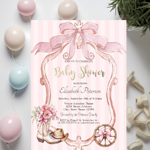 Frame Bow Cowgirl Wester Striped Baby Shower  Invitation