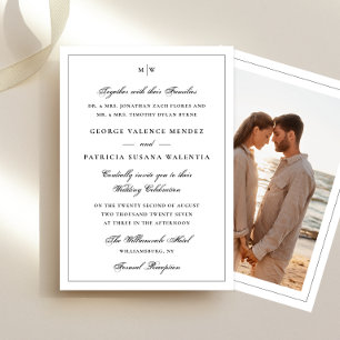 Frame Elegant Monogram White Photo Back Wedding Invitation