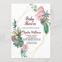 Frame Gold Boho Cactus Baby Shower Invitation