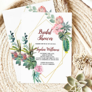 Frame Gold  Boho Cactus Bridal Shower Invitation