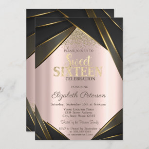 Frame Gold Diamonds Rose Gold Sweet 16 Invitation