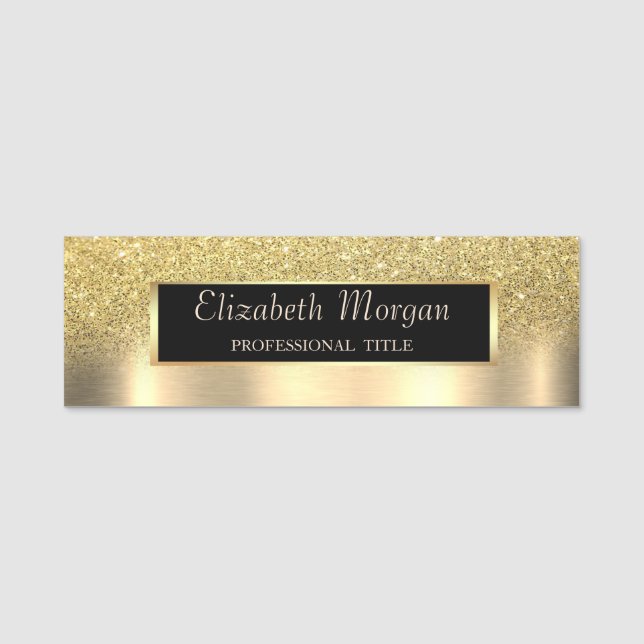  Frame,Gold Glitter Ombre Gold Metallic Name Tag (Front)