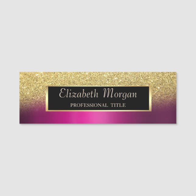  Frame,Gold Glitter Ombre Purple Metallic Name Tag (Front)