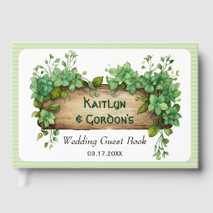 Frame, greenery and stripes St. Patrick wedding Guest Book