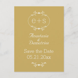 Frame & initials gold, white wedding Save the Date Announcement Postcard