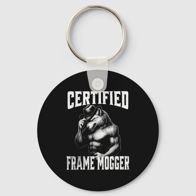 Frame mogging - funny cringe alpha wolf  key ring (Front)