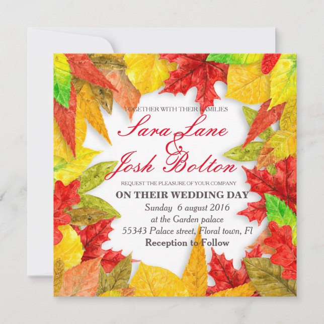 Frame of colourful autumn leaves invitation (Front)