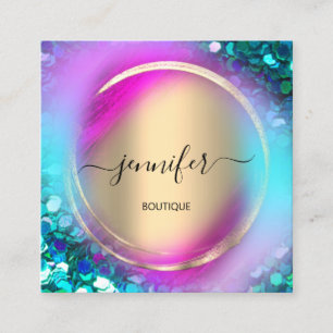 Frame QR Code Logo Blue Purple Pink Gold Ombre Square Business Card