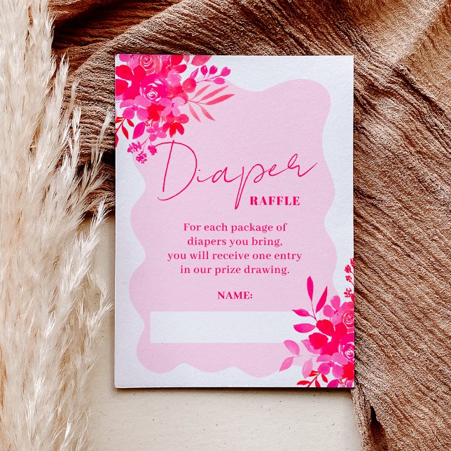 Frame red pink floral baby shower diaper raffle enclosure card (Frame red pink floral baby shower diaper raffle enclosure card)