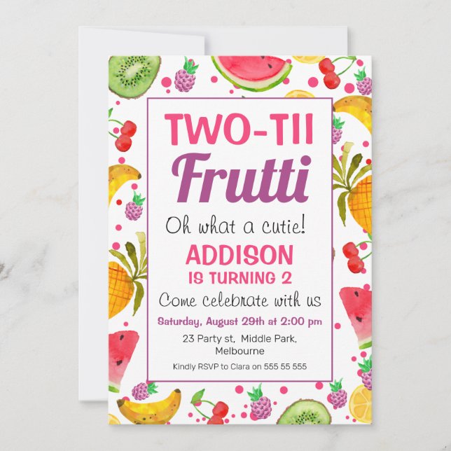 Frame Two-tti Frutti 2nd Birthday Invitation (Front)