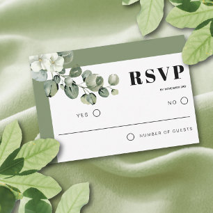 Frame with eucalyptus branch and flowers wedding RSVP card
