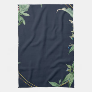 Frame with Green Leaves navy Tea Towel