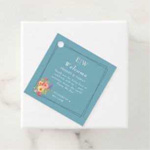 Frame with Roses, Wedding style on retro blue Favour Tags