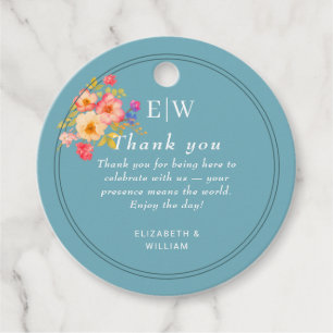 Frame with Roses, Wedding style on retro blue Favour Tags