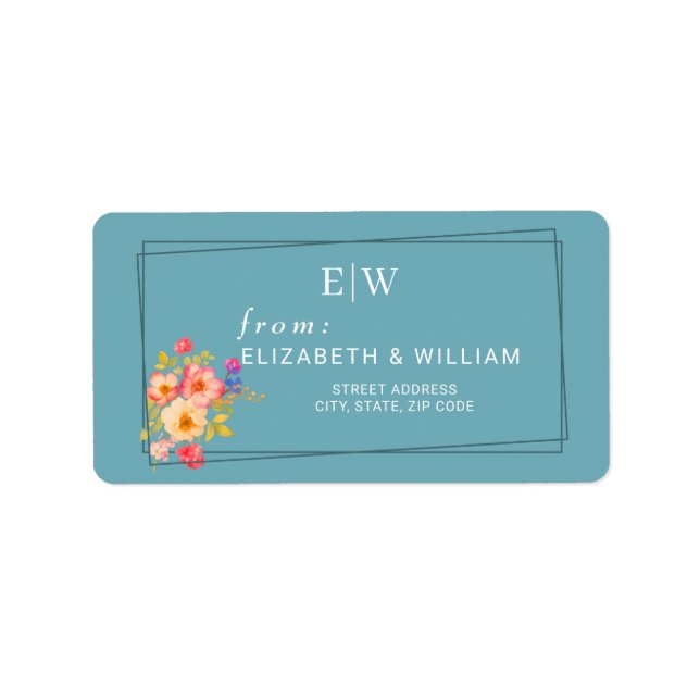  Frame with Roses, Wedding style on retro blue Label (Front)