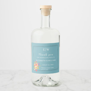 Frame with Roses, Wedding style on retro blue Liquor Bottle Label