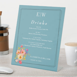 Frame with Roses, Wedding style on retro blue Pedestal Sign