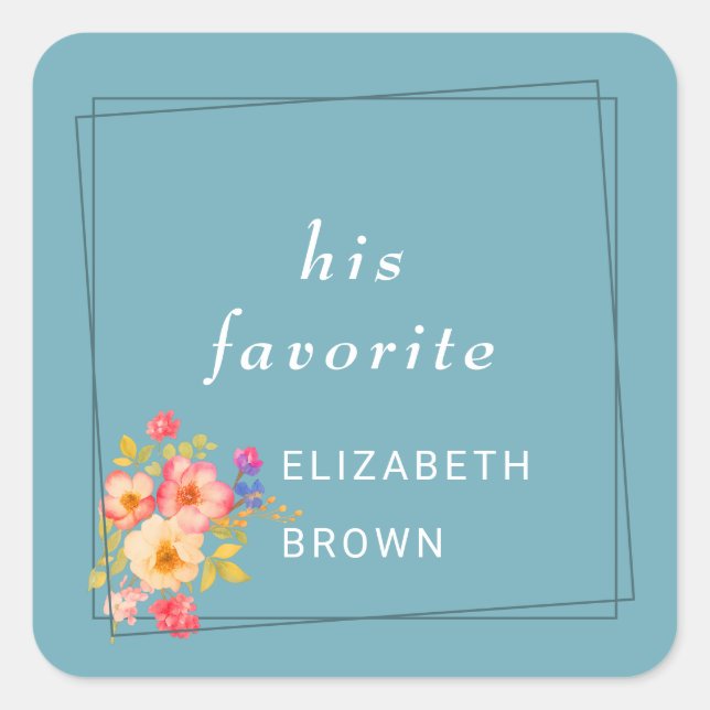  Frame with Roses, Wedding style on retro blue Square Sticker (Front)