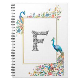 Frame with watercolor peacocks and flowers - F Notebook