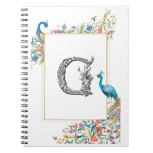 Frame with watercolor peacocks and flowers - G Notebook