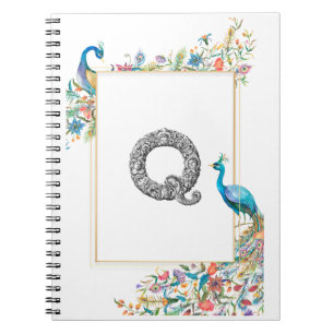 Frame with watercolor peacocks and flowers - q notebook