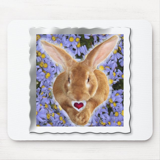 Framed Adorable Bunny with Sweet Heart Mouse Pad (Front)