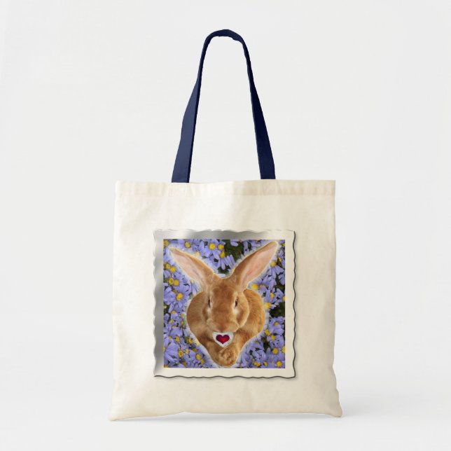 Framed Adorable Bunny with Sweet Heart Tote Bag (Front)
