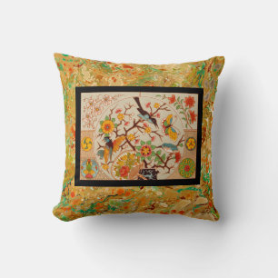 Framed Birds & Butterflies Throw Pillow