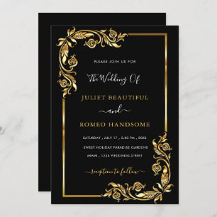 Framed Black and Gold Wedding Invitation