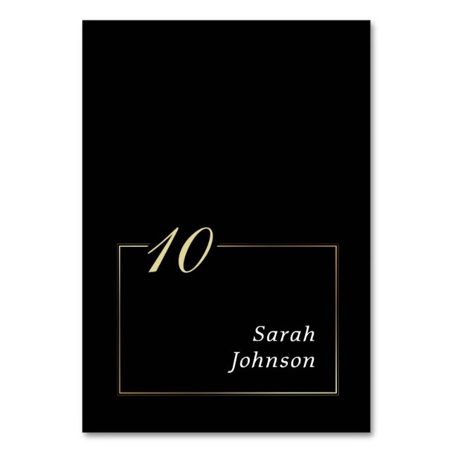 Framed Black White Gold Elegant Script Minimal Table Number (Front)