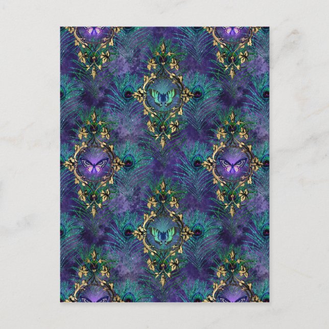 Framed Butterflies and Peacock Feathers Postcard (Front)